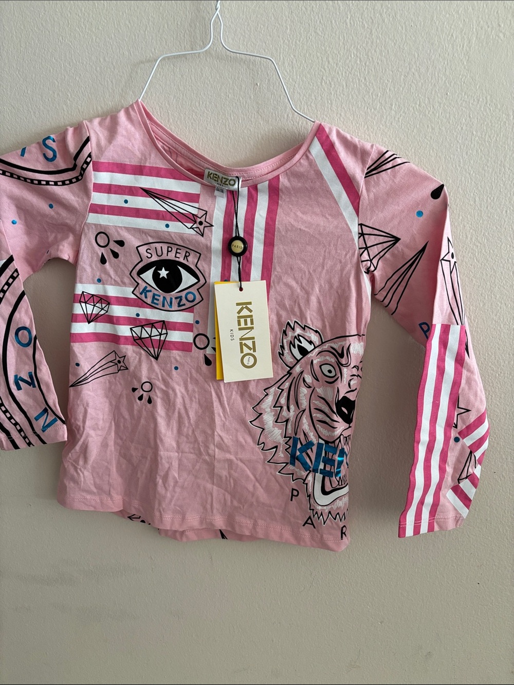 Kenzo Pink Long-Sleeve Graphic Tee with Tiger Motif